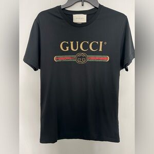 Gucci Black Tee with Gold and Red Accents